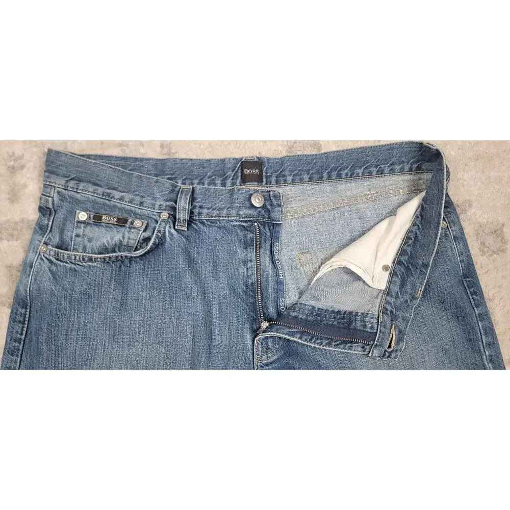 Hugo Boss TEXAS Men's Straight Baggy Fit Blue Denim Logo Jeans Sz 37x29